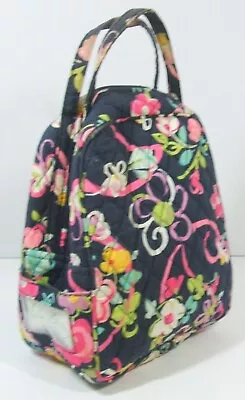 VERA BRADLEY PINK FLORAL ON BLACK QUILTED  LUNCH BUNCH BAG  10 X 8 X 4 • $11.69