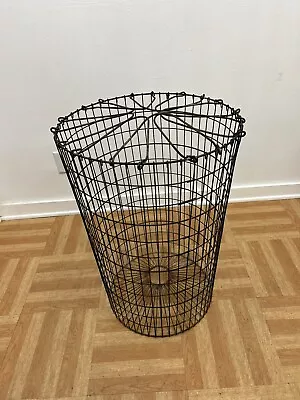 Vintage Wire Laundry Basket Metal Round Hamper Country Primitive Farmhouse Decor • $99.99