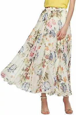 Women's Elegant Summer Full Length Boho Floral Print Pleated Chiffon Skirt • $19.99