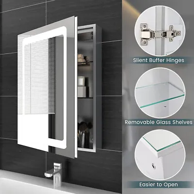 £27.99 • Buy LED Illuminated Bathroom Mirror Cabinet With Demister Shaver Socket Wall Mounted