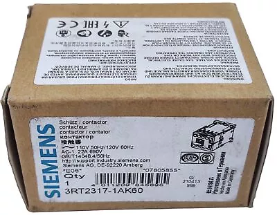 Siemens 3RT2317-1AK60 110/120VAC 22A 4-Pole Contactor • $44.23