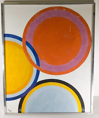 Mid-Century Modern Geometric Abstract Oil On Canvas Painting Signed • $550