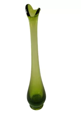 Vintage Viking Glass MCM Swung Glass Vase Green 11  • $39.99