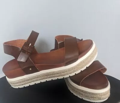 Mia Platform Sandals Womens Size 9 Cognac Kiera Espadrille Faux Leather Buckled • $19.99