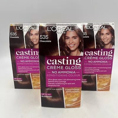 3 X L'OREAL CASTING CREME GLOSS NO AMMONIA Light Brown CHOCOLATE 535 • £24.95