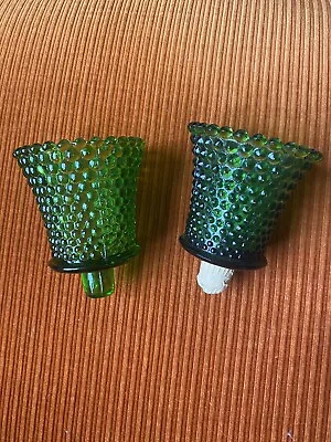 Vtg Hobnail Peg Votives Candle Holders Avocado Green Glass Set Of 2 • $15