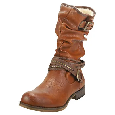 Mustang Winter Ankle Boots Womens Cognac Biker Boots - 5 UK • £81