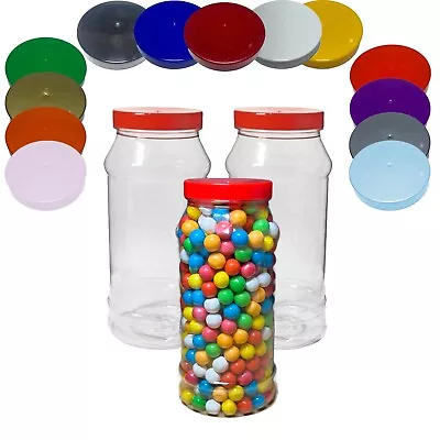 Plastic Sweet Jars Storage Tub 970ml Colour Screw Lid Candy Buffet Wedding Party • £10.75