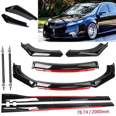 For Acura TL 2008-2014 Front Bumper Lip Spoiler Body Kit+Side Skirt Glossy Black • $99.99