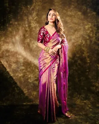 Twill Silk Fancy Fabric With Readymade Satin Lace Border Saree MA-K • £34.49