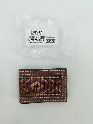 Twisted X Money Clip Beaded With Brown Leather Magnetic Closure Southwestern • $16.99