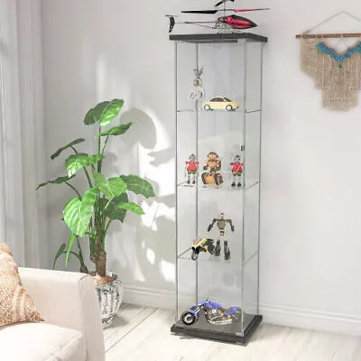 Glass Display Cabinet Floor Standing With Door Curio Bookshelf 4 Display Shelves • $163.99