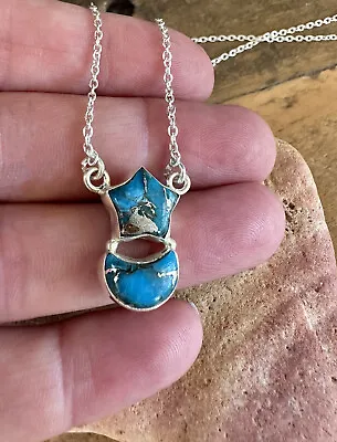 $35 • Buy Beautiful! Sterling Silver Copper Turquoise Moon & Star Necklace/pendant