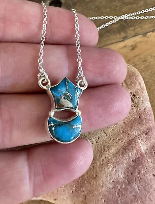 $35 • Buy Beautiful! Sterling Silver Copper Turquoise Moon & Star Necklace/pendant