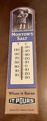 Vintage Morton Salt Advertising Thermometer Sign - Paper Mounted On Wood 18x4” • $20