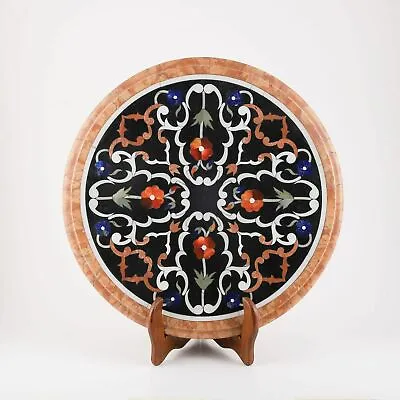 15  Round Black Marble Side Table Top Pietra Dura Inlay Art Home Decor • $353.58