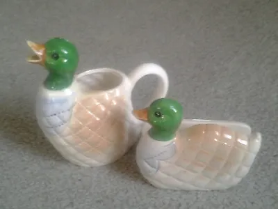 MALLARD DUCKS VINTAGE 70's Era Estate CERAMIC KITCHEN CREAMER & NAPKIN HOLDER  • $19.99