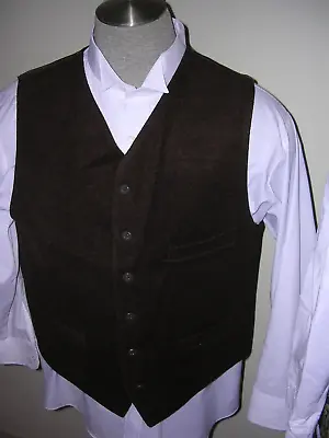 #774 MENS  BROWN WOOL  6 BUTTON VEST VICTORIAN STEAMPUNK WAISTCOAT Sz L • $24.50