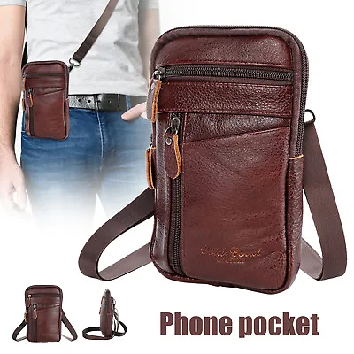 Men's Cell Phone Belt Pack Bag Loop Waist Holster Pouch Case Leather Crossbody • $11.48