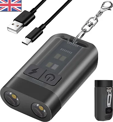 Keyring Torch LED Super Bright Flashlight With Clip USB C Rechargeable Magnetic • £8.39