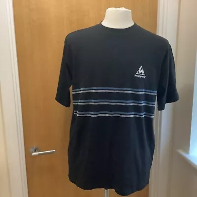 Le Coq Sportif Black Stitched Striped T-shirt Mens L Pit To Pit 22 Inches. 57 Cm • £13.95