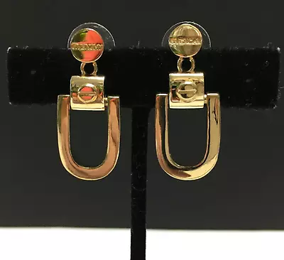 Runway Vintage GIVENCHY Logo Earrings 1980's Door Knocker Gold Nail HOOP L121o • $219