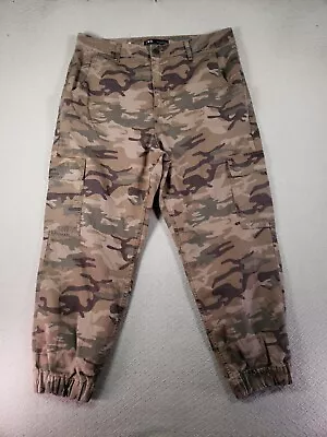 Zara Pants Womens 10 Green Camouflage Cargo Joggers Pockets Army Cotton Y2K • $21.95