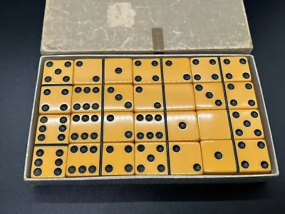 BAKELITE Vintage Dominoes With Carrying Case Full Set Of Double Six Butterscotch • $45