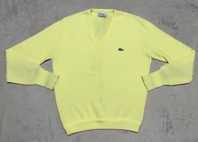 Vintage IZOD Lacoste Sweater Mens Medium M Yellow V Neck Cardigan Pullover 90’s • $12.99