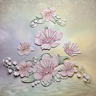 COSMOS.LILY OF THE VALLEY.Die Cuts .card Topper..carnation Crafts..Pink X 3 Sets • £2.95