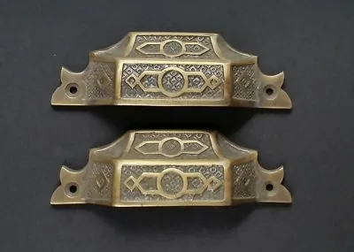 2 Antique Vintage Style Brass Victorian Apothecary Bin Pull Handles 4 9/16 W.#A6 • $20.95