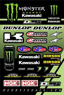 Kawasaki Racing Monster Decal Sheet Motorcycle Stickers High Quality Laminated • £19.96