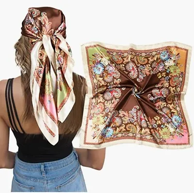 Large Silk Feel Satin Scarf Head Square Wrap Neck  Neckerchief Shawl Hair Scarf • $7.99