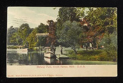 1905 Midway Park Boats Steam Launch Dock Restaurant Sign South Haven MI Postcard • $8.53