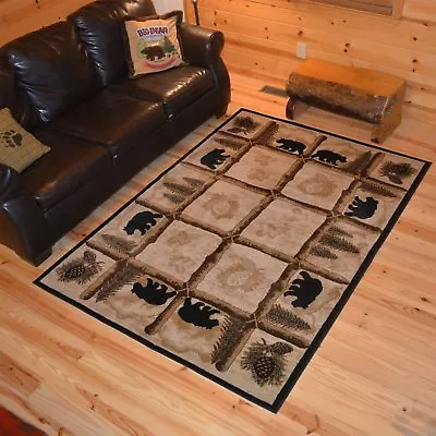 $124.50 • Buy Lodge Cabin Rustic Bear Pine Rustic Wildlife Area Rug **FREE SHIPPING**