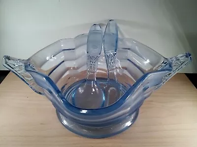 Brockwitz Blue Glass Wing Handle Salad Bowl With Original Servers Art Deco • £24.50