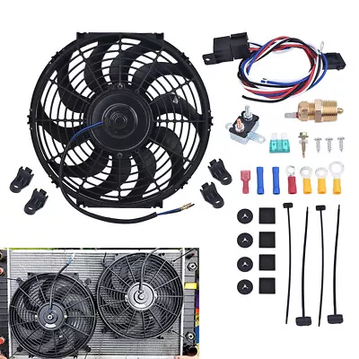 16  Universal Slim Fan 1400FCM Push Pull Electric Radiator Cooling 12V Mount Kit • $34.99