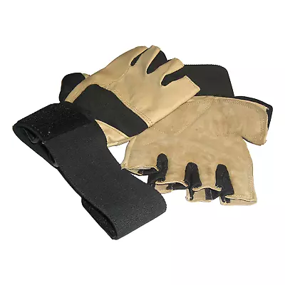 £10.99 • Buy Gold Gym Gloves LEATHER Weightlifting Weight Lifting Wrist Support Bodybuilding