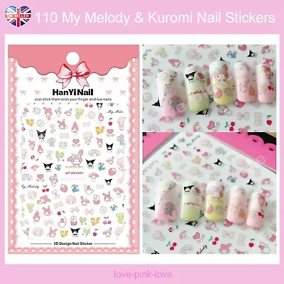 🌸MY MELODY & KUROMI SANRIO 110 3D Nail Art Stickers Decals Transfers Kawaii🌸 • £2.99