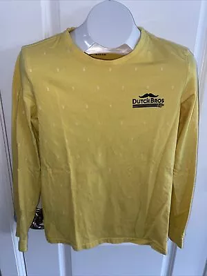 Dutch Bros Mustache Yellow With Pink Windmills Women’s Medium Long Sleeve Shirt • $12.99