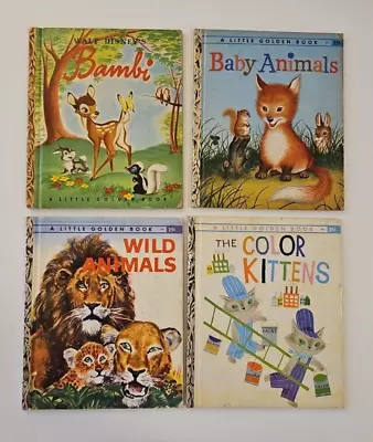 Lot Of 4 Vtg Little Golden Books Color KittensWild AnimalsBambiBaby Animals • $0.99