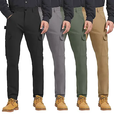 Men's Work Cargo Pants Slim Fit Stretch Waterproof Pockets Carpenter Trousers • $23.99