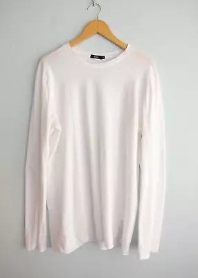 Bassike Mens T-Shirt Tee Size M White Long Sleeve Crew Neck Classic Fit Cotton • $29