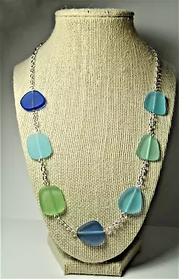 SEA BLUES And GREENS Cultured Sea Glass Jewelry 22   Necklace. • $26.95