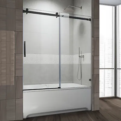 SUNNY 60  W X 62  H Frameless Bathtub Door Shower Tub Door Clear Glass Panel  • $410.74