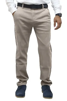Mens Regular Fit Chino Trousers Stretch Casual Cotton Flat Front Flex Full Pants • $26.99