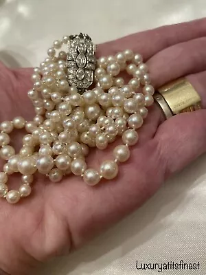 $10k Vintage Saltwater Akoya Pearl 3 Strand Necklace 14k Gold 2ctw Diamond Clasp • $6599