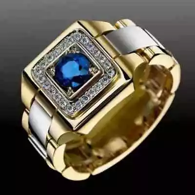 1.50Ct Round Cut Lab Created Sapphire Vintage Men's Ring 14K Yellow Gold Plated • $116.19