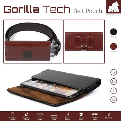 Mobile Phone Genuine Leather Holster Belt Pouch Case Strong Twin Magnetic Flip • £6.99