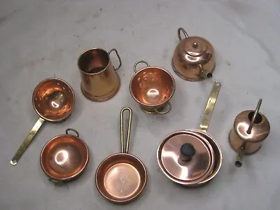 Vintage Mini Miniature Copper Brass Tea Kettle Colander Pan Pot India Set A • $29.75